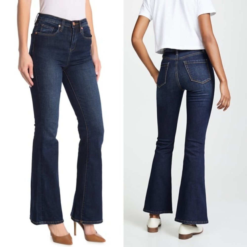 Blank NYC NWT Waverly Jeans Flare High Rise Indigo Dark Blue Womens 25 Boho